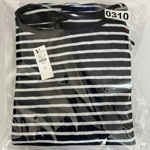 Talbots 1XL NWT Navy White Stripe Belted Knit Shift Midi Dress Nautical Yacht - Picture 15 of 15